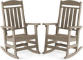FOOWIN Outdoor Rocking Chair Set of 2, High Back Patio Rocking Chair, HDPE All Weather Resistant Porch Rocker for Adult, Oversized Rocking Chairs for Garden, Lawn, Indoor & Outdoor Use, Brown