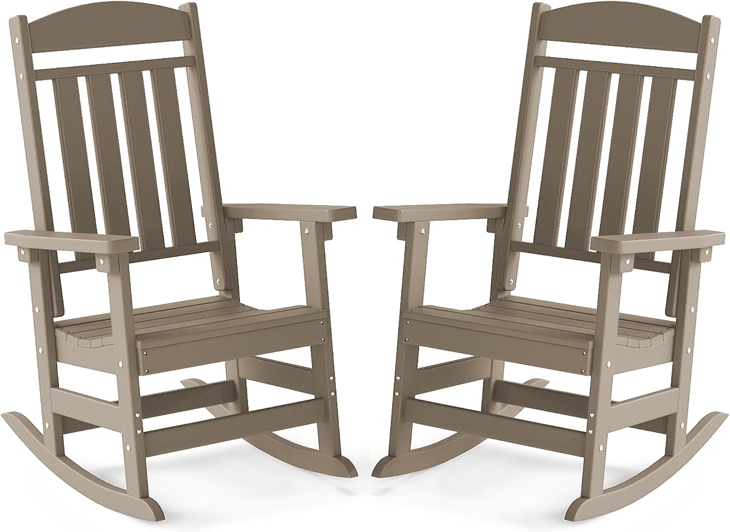 FOOWIN Outdoor Rocking Chair Set of 2, High Back Patio Rocking Chair, HDPE All Weather Resistant Porch Rocker for Adult, Oversized Rocking Chairs for Garden, Lawn, Indoor & Outdoor Use, Brown