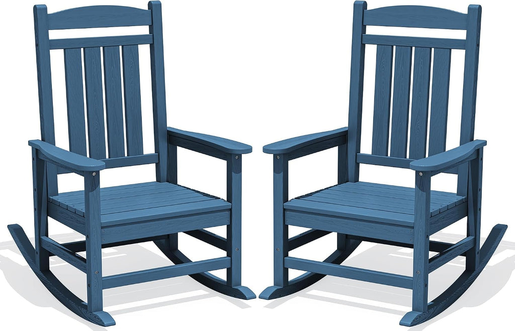 KINGYES Oversized HDPE Patio Rocking Chair Set of 2, Outdoor Rocking Chairs Porch Rocker for Adults, Navy