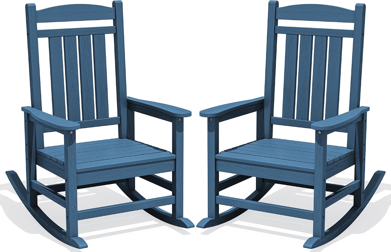 KINGYES Oversized HDPE Patio Rocking Chair Set of 2, Outdoor Rocking Chairs Porch Rocker for Adults, Navy
