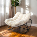 Outdoor Patio Rocking Chair, Oversized Papasan Chair Comfy Rattan Wicker Egg Chairs Indoor, Modern Lounge Rocker for Front Porch,Rocking Lounge Chairs, Rocker Chairs for Patio Porch Garden - Beige