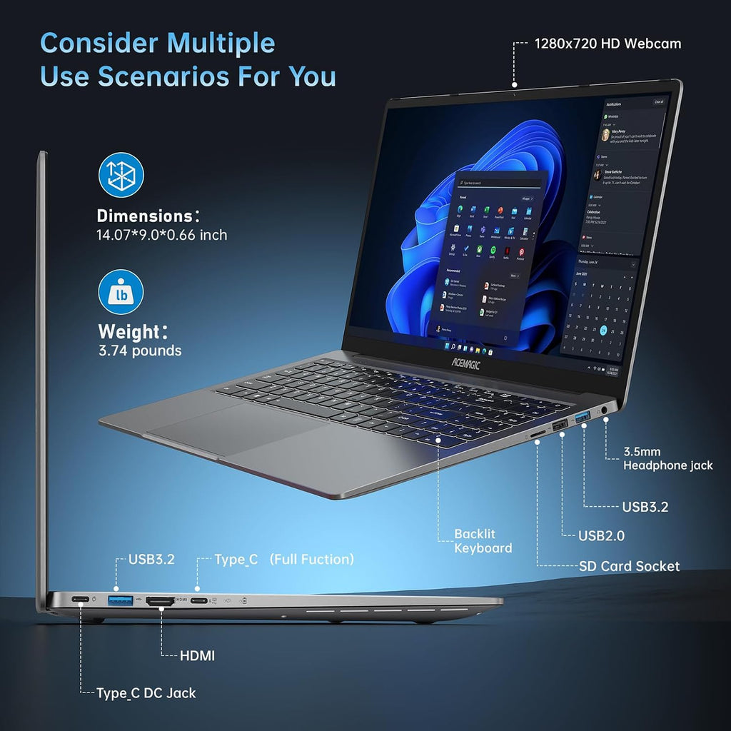 ACEMAGIC 2025 Laptop, Laptop with AMD Ryzen 7 5700U (8C/16T, Up to 4.3GHz), 16GB RAM 512GB NVMe SSD Laptop Computer, Radeon RX Vega 8 Graphics, 16.1-inch FHD Display, WiFi 6, Backlit KB