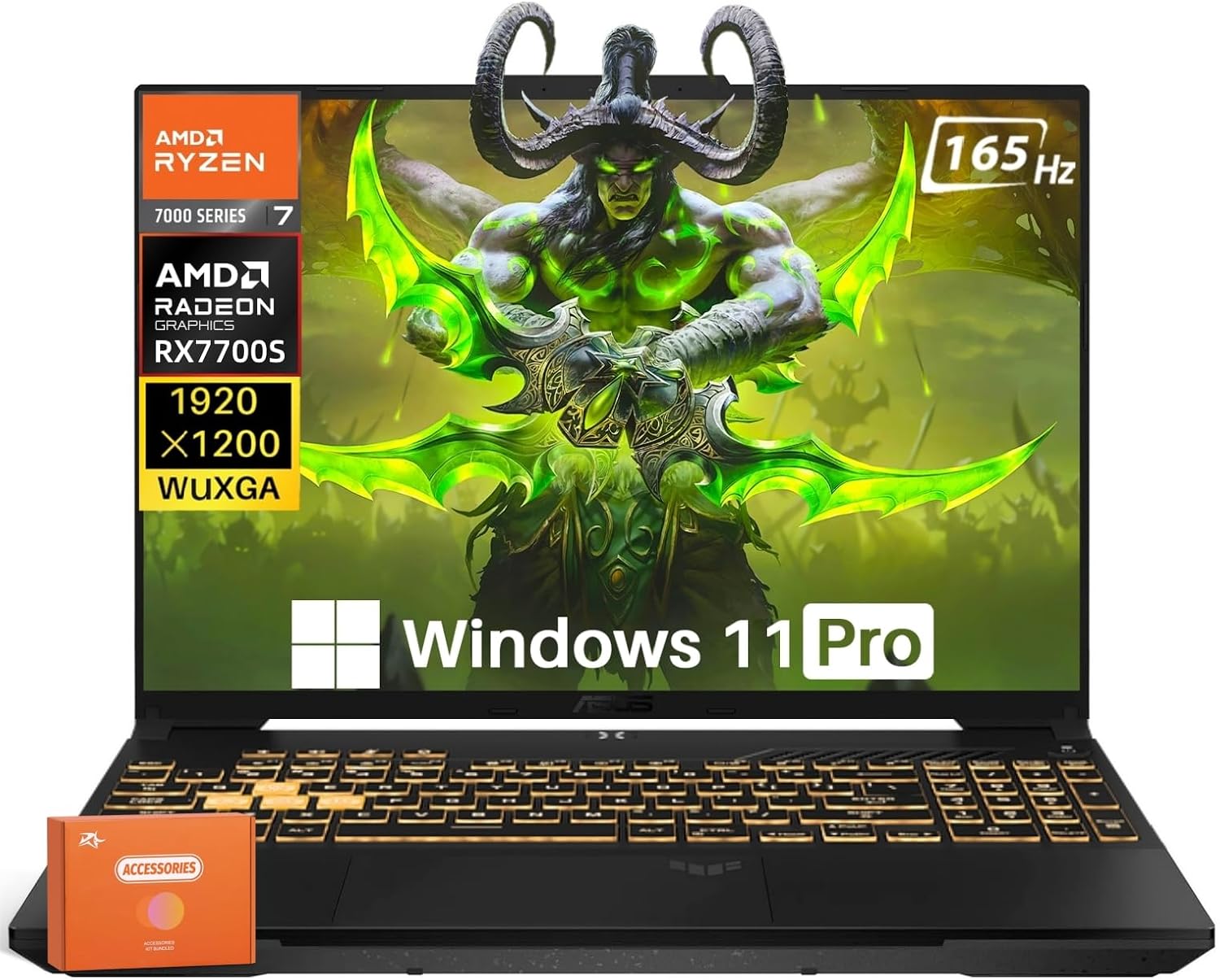ASUS TUF A16 Gaming Laptop, Radeon RX 7700S 8 GB(Beats RTX 4060), AMD Ryzen 7 7735HS(Up to 4.75 GHz, Beats i7-13620H), 16' FHD 165 Hz, 64 GB DDR5, 2 TB SSD, Wi-Fi 6, Windows 11 Pro, Accessories