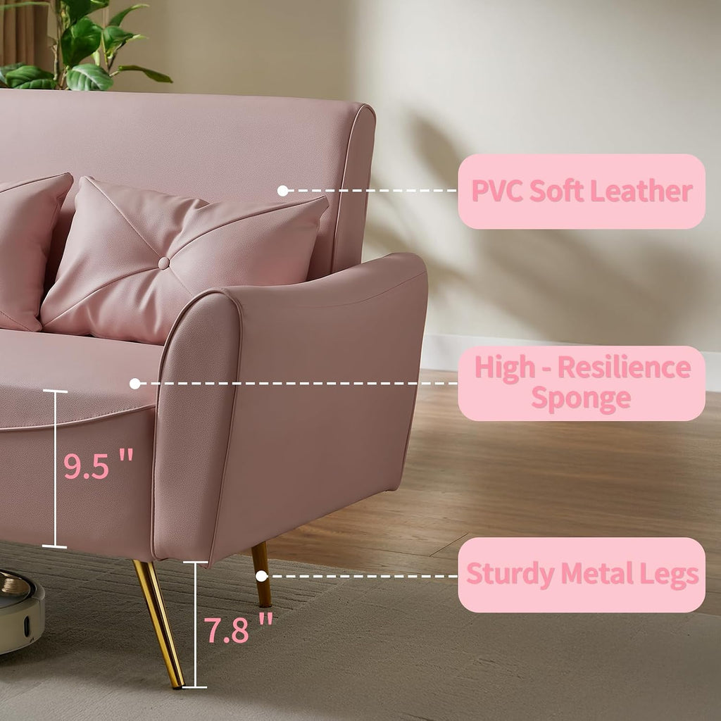 Brelice 48' Faux Leather Loveseat Sofa, Modern Small Couch for Small Space with 2 Pillows, 2 Seater Couch for Living Room, Bedroom, Office, Apartment (Pink)