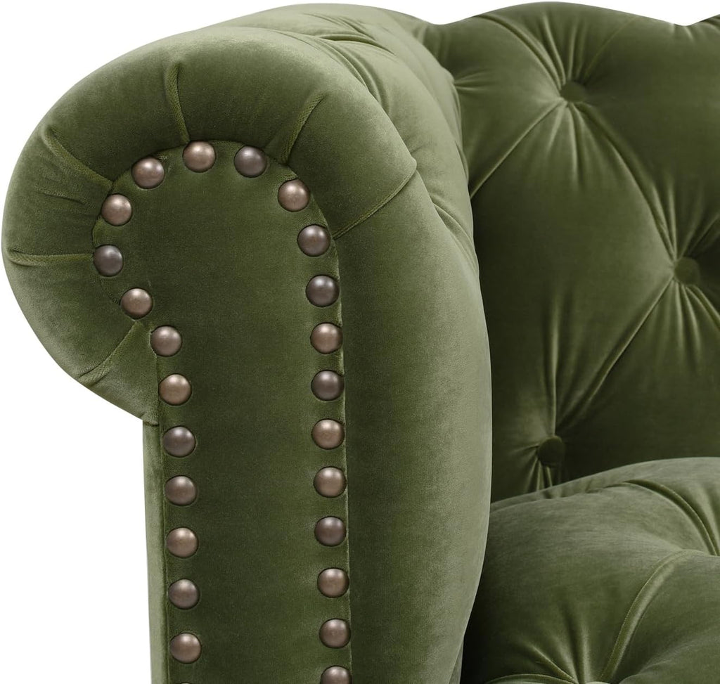 Jennifer Taylor Home Alto 88' Tufted Chesterfield Sofa, Olive Green Performance Velvet