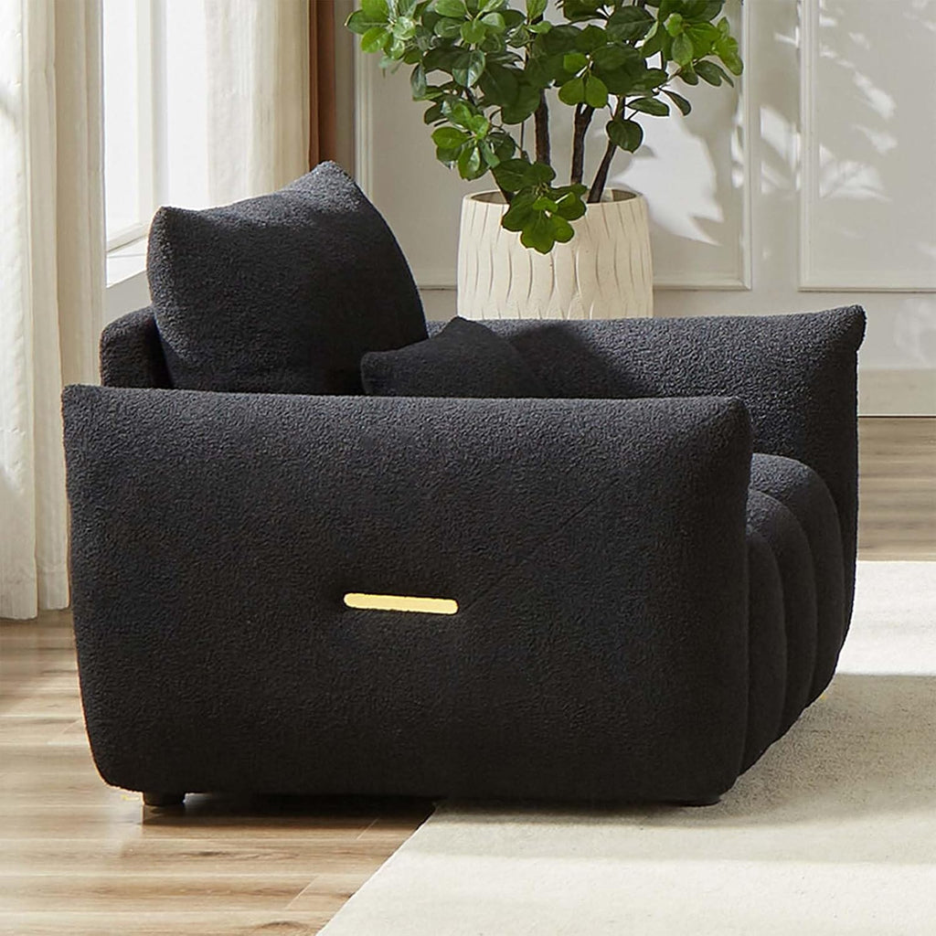 Antetek 35' Modern Accent Single Sofa Chair, Comfy Deep Seat Teddy Living Room Chair, Leisure Boucle Reading Sofa Arm Chair for Bedroom, Office, Apartment, Black
