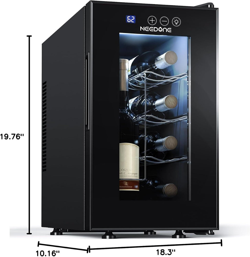 NEEDONE Wine Cooler Fridge, 8 Bottle Wine Chiller with Wine Rack/Lighting, Fast Cooling Thermoelectric Queit Wine Cabinet Cellar for Red White, Energy Efficient Gifts for Women Men