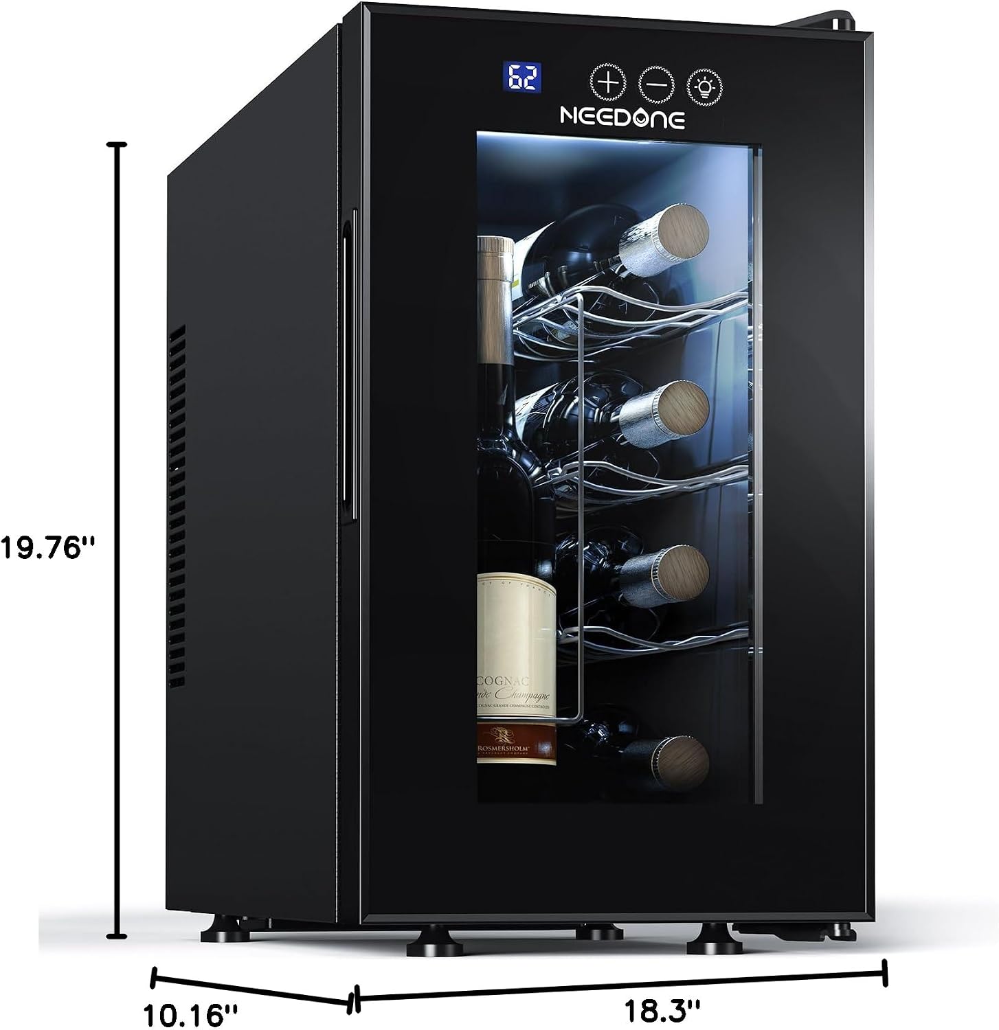 NEEDONE Wine Cooler Fridge, 8 Bottle Wine Chiller with Wine Rack/Lighting, Fast Cooling Thermoelectric Queit Wine Cabinet Cellar for Red White, Energy Efficient Gifts for Women Men