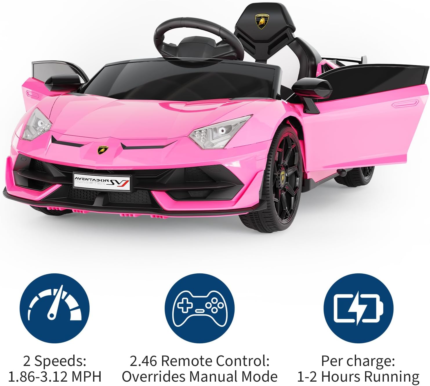 Garvee 12V Kids Electric Car with Remote Control, LED Lights & Sound System - Licensed Lamborghini Battery Powered Ride-On Toy for Boys & Girls (Pink)