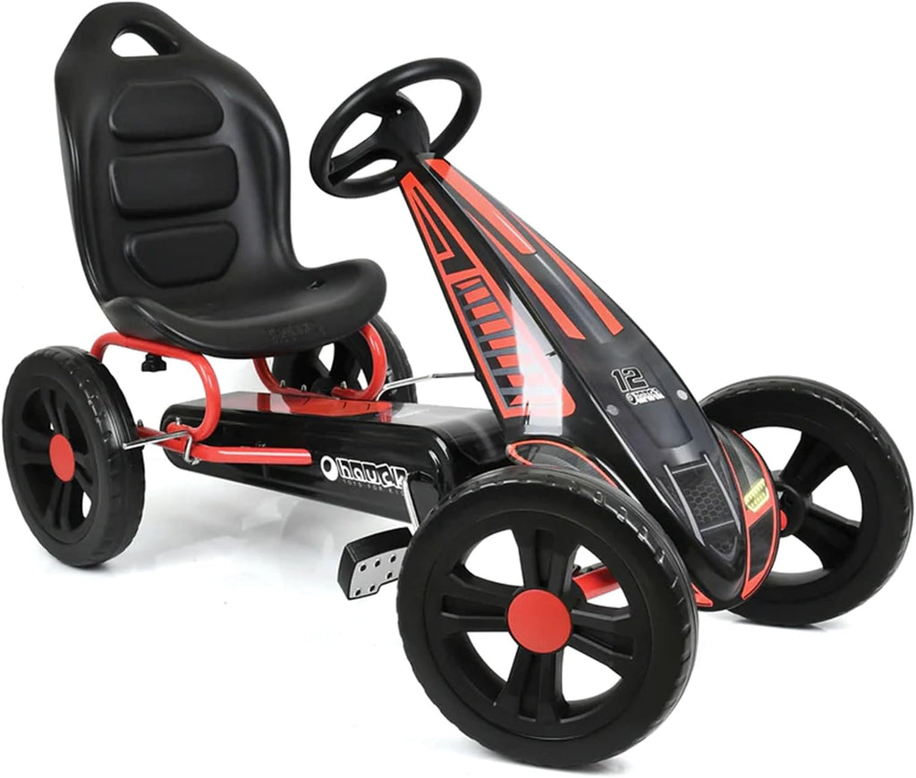 hauck Cyclone Pedal Go Kart with Adjustable Bucket Seat, 12 Inch EVA Foam Plastic Wheels, Handbrake for Rear Wheels - Ride On Toy for Kids 4-10 Years