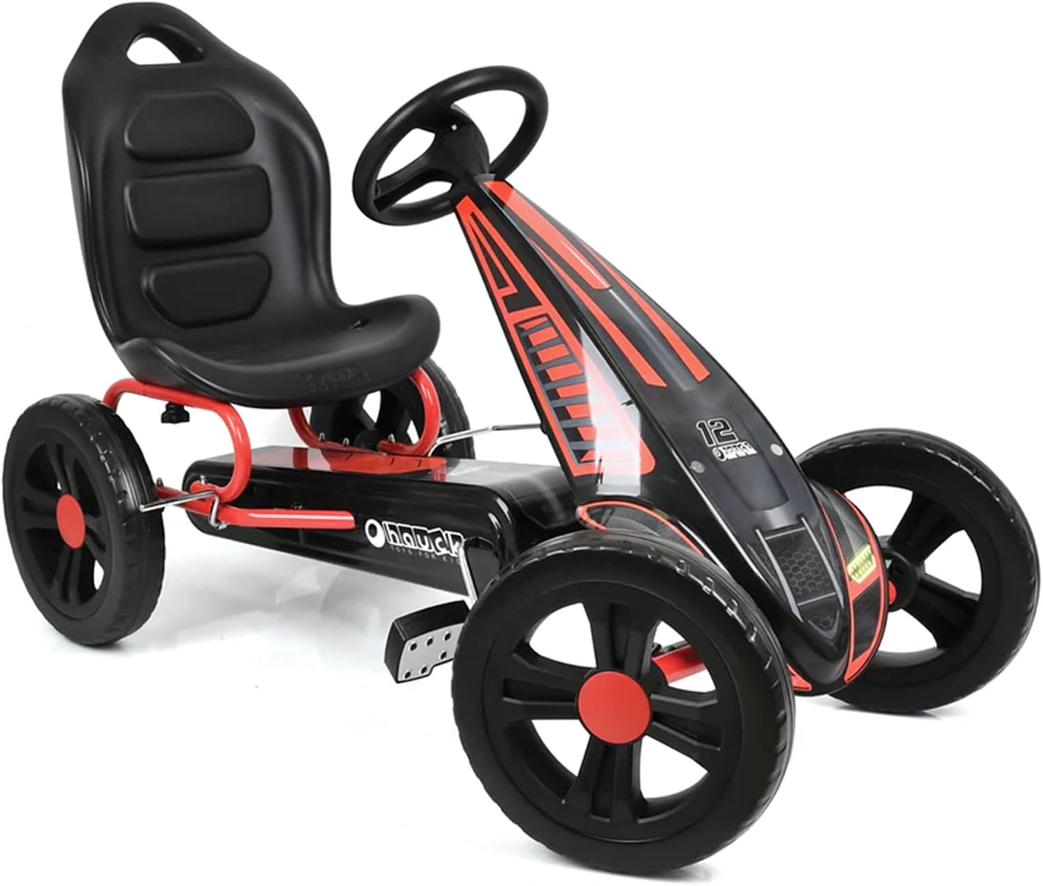 hauck Cyclone Pedal Go Kart with Adjustable Bucket Seat, 12 Inch EVA Foam Plastic Wheels, Handbrake for Rear Wheels - Ride On Toy for Kids 4-10 Years