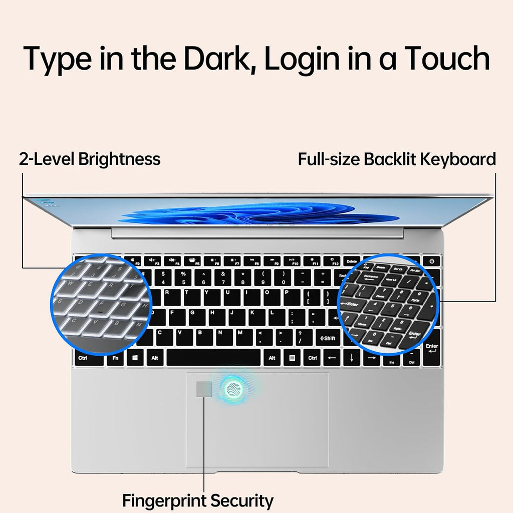 2026 New 15.6'' Laptop Windows 11 Pro, Intel Core i3-7020U, 8GB RAM, 256GB SSD, 1080p FHD Display, Backlit Kerboard, Fingerprint, Office 365, WiFi5, BT5, Webcam, Mini-HDMI, USB3.2, TF Card Slot