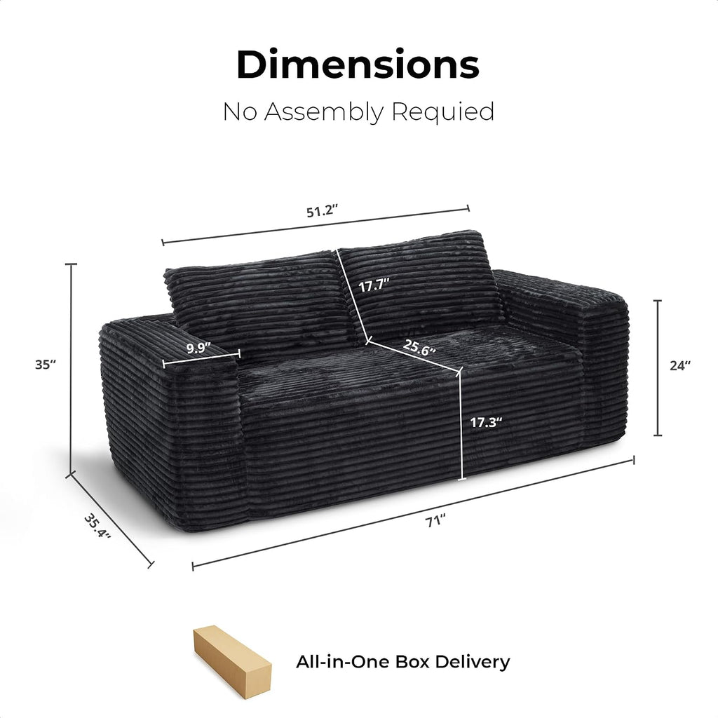 LIKIMIO 71' Cloud Loveseat Sofa in a Box, No Assembly Required Comfy Deep Seat, Modern Small Couch with Plush Fabric for Living Room, Bedroom, Apartment, Home Office, Black