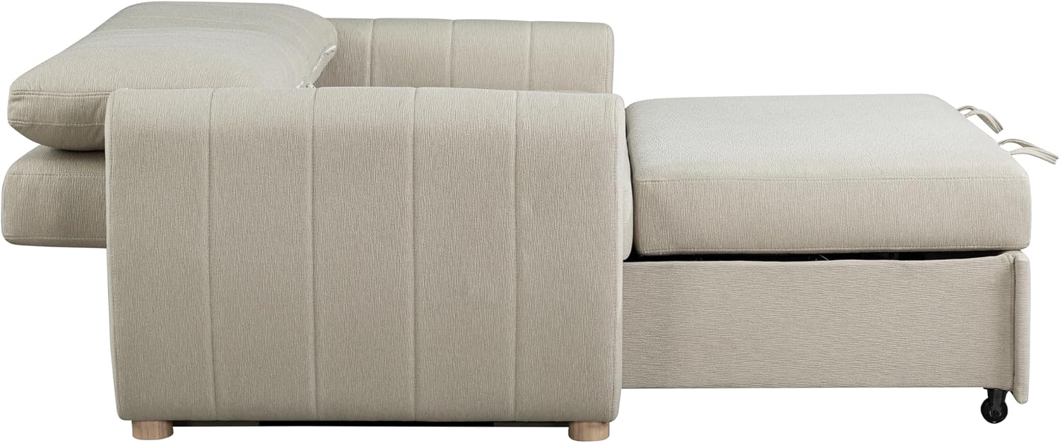 Serta Galway 66.5' Convertible Sleeper Loveseat, Full Size, Dreamcoil Comfort, FingerGuard Pinch Point Protection, Soft Woven Fabric, Beige