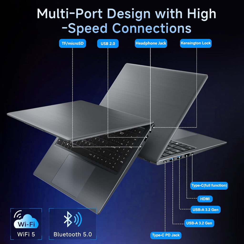 15.6 Inch Laptop 16GB RAM 512GB SSD, Gold Pentium Processor (Up to 3.4GHz), Expandable to 1TB, IPS FHD Display, 38WH, USB3.2, Type-C, HDMI, WiFi 5, Win11 Laptop, Notebook Laptops