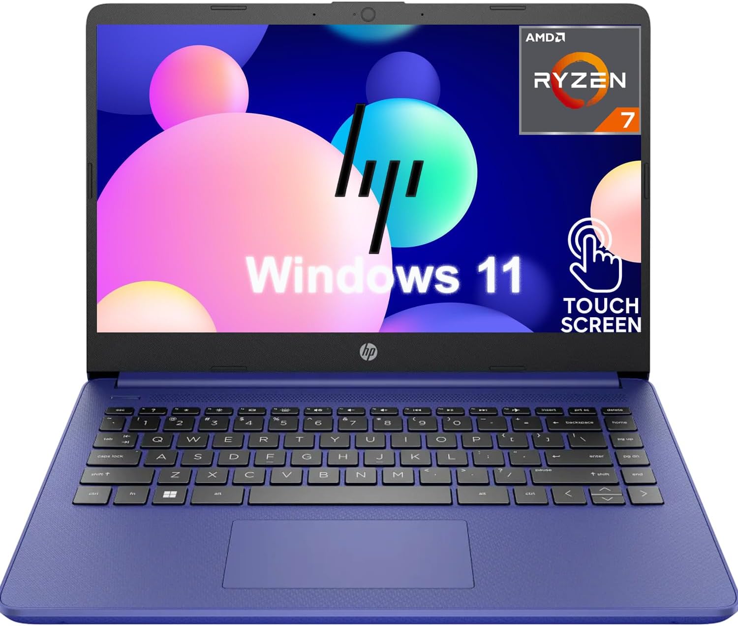 HP 14 Inch Laptop | Touchscreen | Ryzen 7 5700U, AMD 8-Core Processor | 32GB DDR4 RAM, 1TB SSD | Windows 11 | Blue | Micro-Edge | Light and Thin | True Vision 720p HD Cam | McAfee Protection