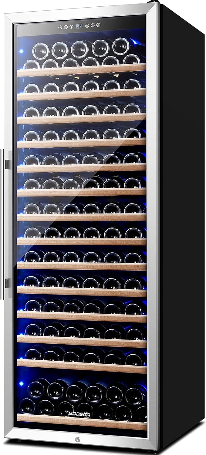 BODEGA 24 Inch Wine Cooler, 154 Bottle Large Refrigerator, Tall Freestanding Wine Fridge with Intelligent Temperature Memory & Humidity Control, Upgraded Quiet Compressor for Bedroom, Bar and Kitchen