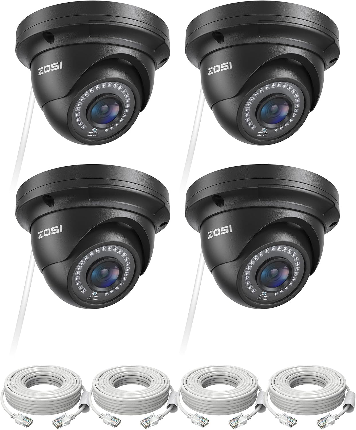 ZOSI 4 Pack 5MP 3K Add-on Security Dome POE Camera with Cable, 2880 x 1620 Indoor Outdoor IP Camera, 80ft Night Vision, 3.6mm Lens, 95°View Angle, IP66 Weatherproof (Only Work with ZOSI PoE NVR)