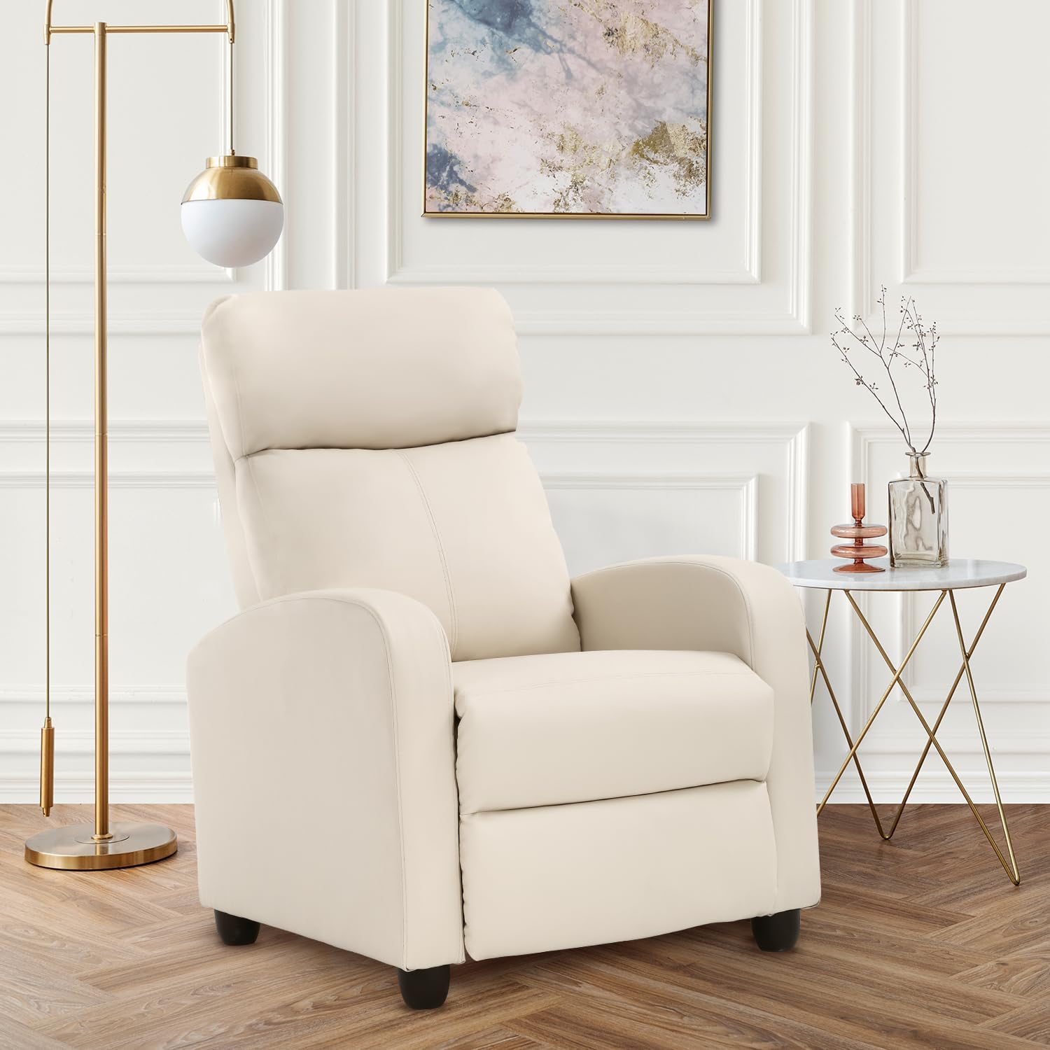 FDW Recliner Chair Massage Chair Reading Chair Reclining Sofa Home Theater Seating with Lumbar Support Massage and Padded Backrest for Living Room and Bedroom (Leather, Beige)