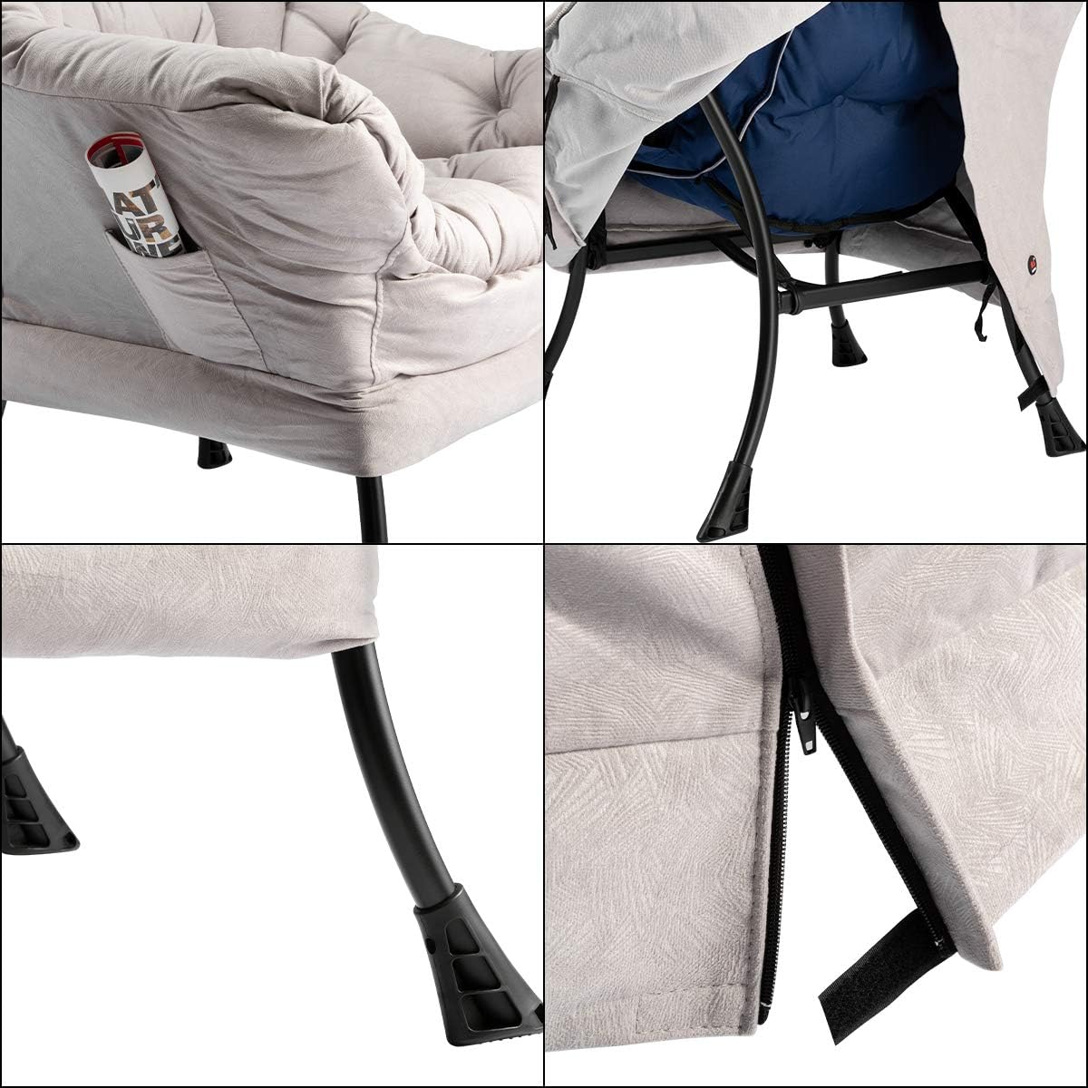 HollyHOME Lazy Chair with Foldable Ottoman, Accent Comfy Lounge Armchair and Folding Footrest Stool, Leisure Sofa Reading Chair and Footstool for Living Room, Bedroom, Dorm,Textured Grey