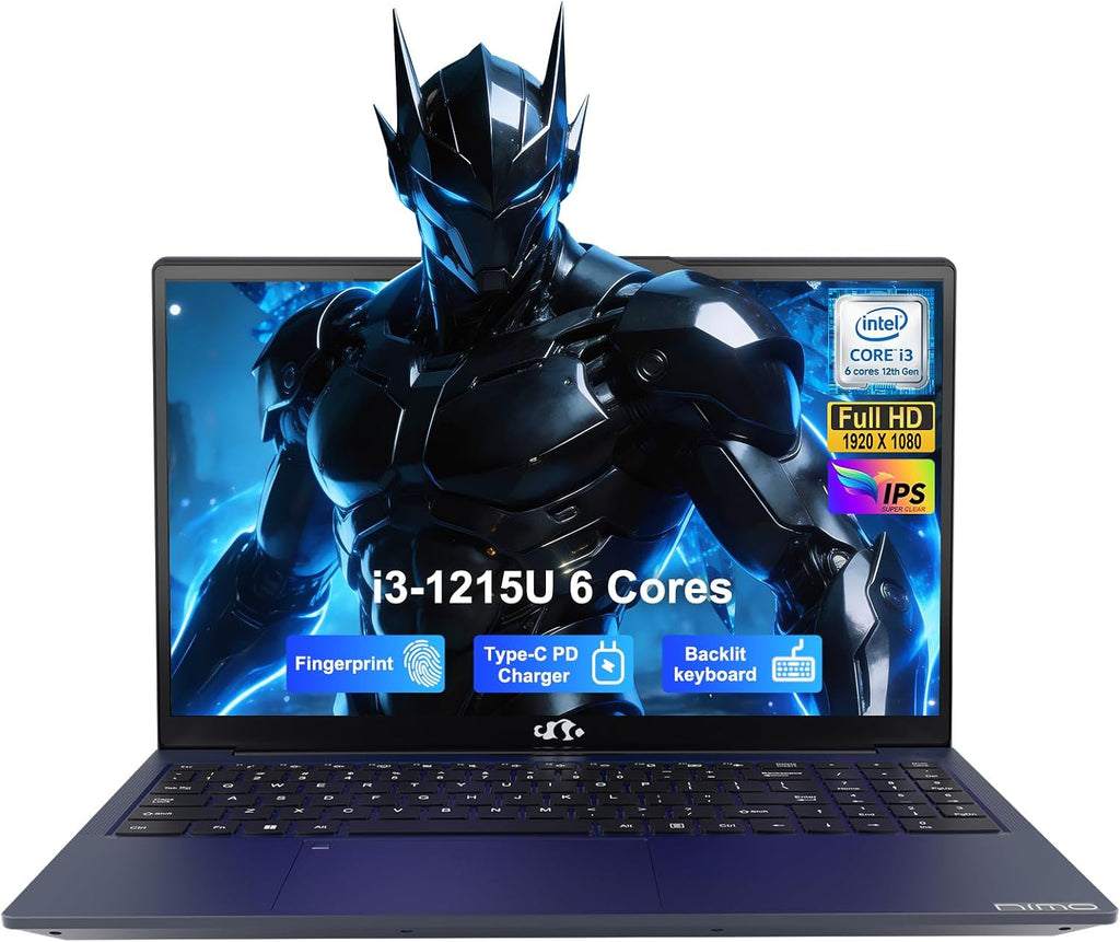 NIMO 15.6' FHD IPS Portable Laptop, Intel Core i3-1215U (Up to 4.4GHz, Beat R5 7520U), 8GB RAM 128GB SSD Work Computer, Backlit KB, Fingerprint, WiFi 6, 65W Type-C Fast Charge, 180° View, for Campus