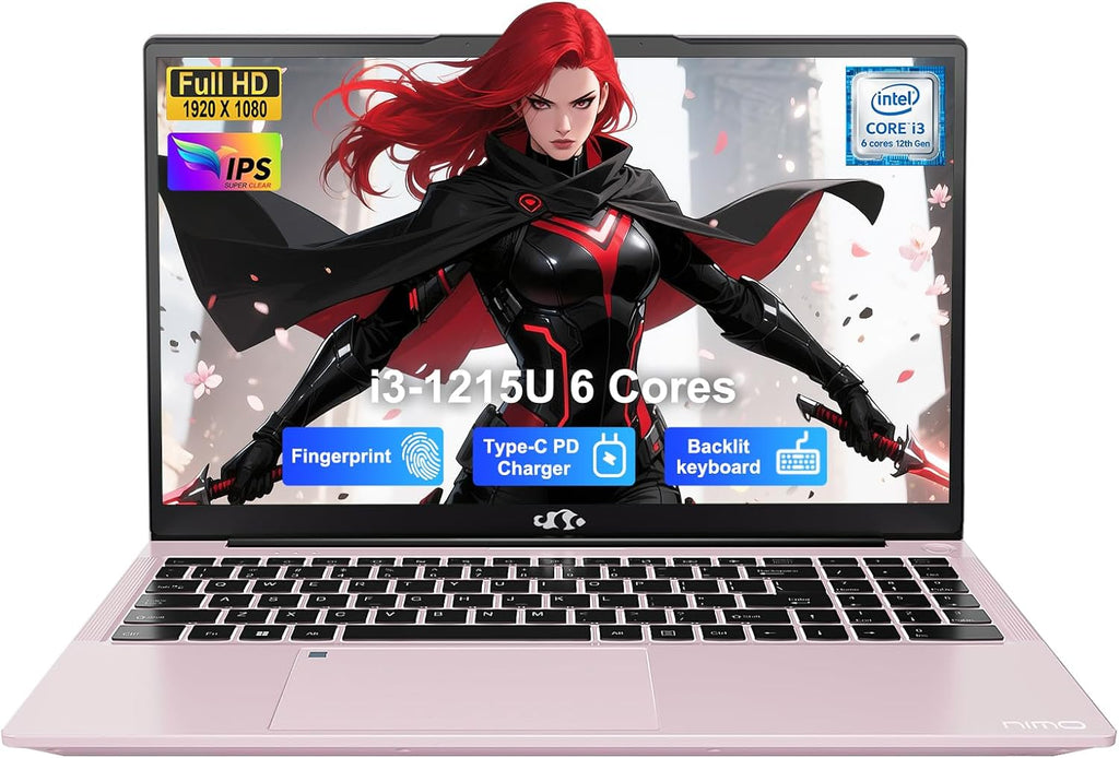 NIMO 15.6' IPS FHD Laptop, Intel 6 Cores i3-1215U (Up to 4.4GHz, Beats R5 7520U,) 8GB RAM 256GB SSD Computer with 180° Open Angle 65W Type C Backlit KB, Wi-Fi 6, Portable for School, Business, Home