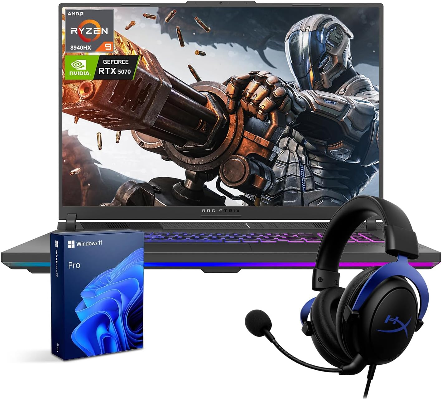 ASUS ROG Strix G18 RTX 5070 Pro Gaming Laptop, 18' ROG Nebula 2.5K 240Hz/3ms, AMD Ryzen 9 8940HX, NVIDIA RTX 5070 with ROG Boost, 64GB DDR5, 4TB SSD, RGB KB, ROG Cooling, Bundle with HyperX Headset