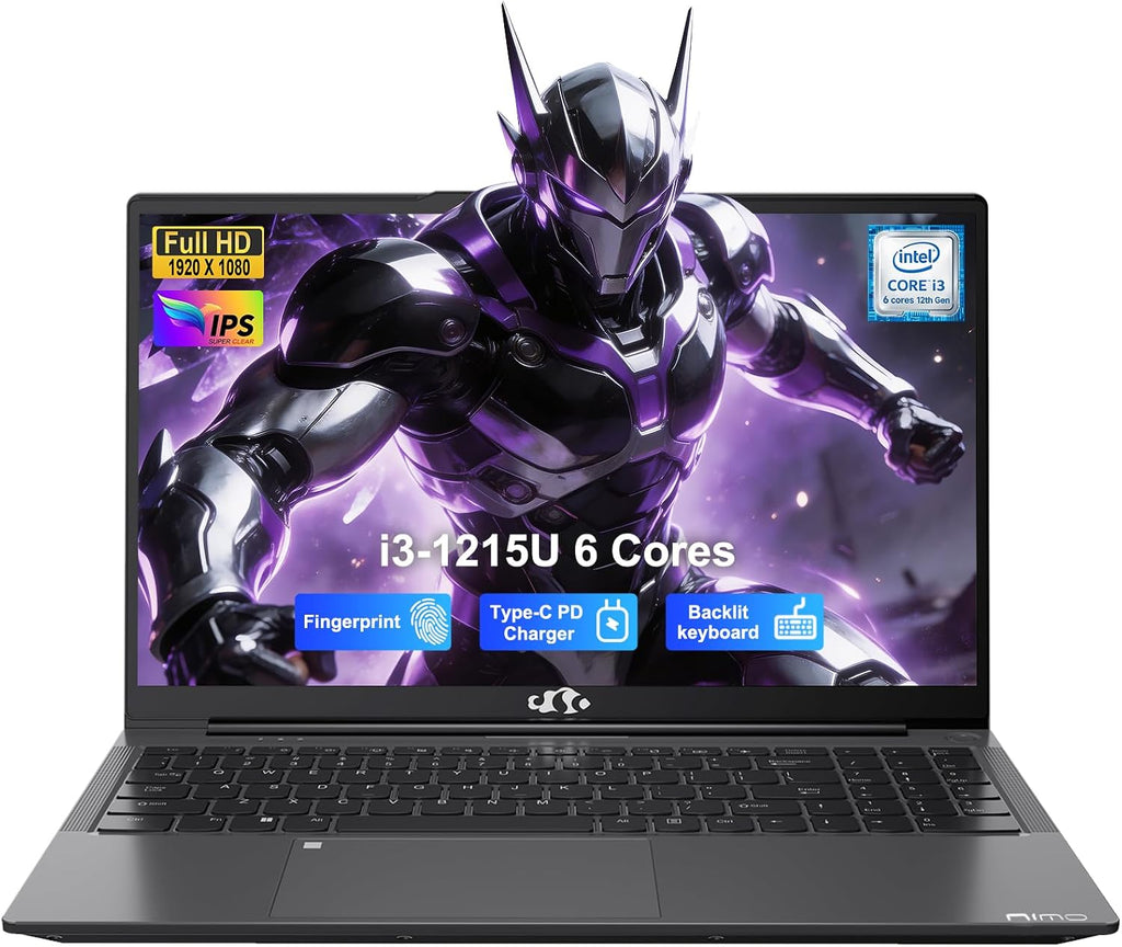NIMO 15.6' FHD IPS Portable Laptop, Intel Core i3-1215U (Up to 4.4GHz, Beat R5 7520U), 8GB RAM 128GB SSD Work Computer, Backlit KB, Fingerprint, WiFi 6, 65W Type-C Fast Charge, 180° View, for Campus