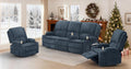3+1+1 Manual Recliner Sofa, Maximum Load Capacity 2250lbs & Ergonomics Design, Multi-Functional Middle Seat & Home Theater Seating with Removable Armrest and Storage for RV Living Room (Fabric,Blue)