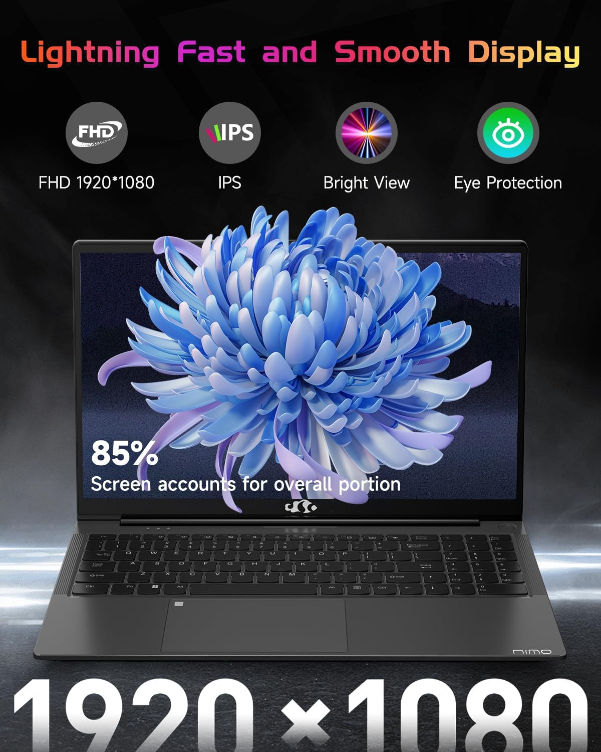 NIMO 15.6' IPS FHD-Laptop, Pentium Quad Core N100 8GB RAM 256GB SSD (Beat i3-1115G4, Up to 3.4GHz) Computer with Backlit Keyboard Fingerprint Type-C Charger WiFi 6 BT5.2, for Student and Home