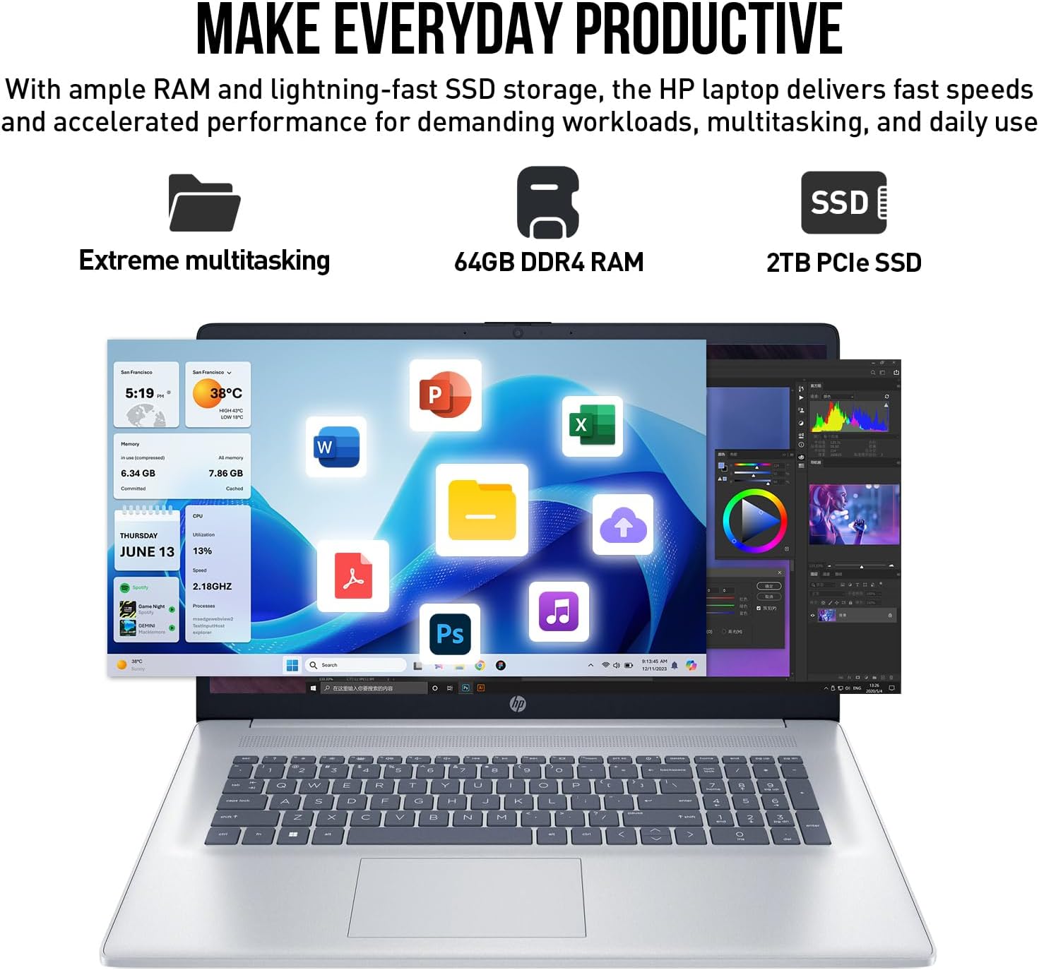 HP 17 Inch Laptop Computer, 17.3' FHD IPS Business Laptop PC Notebook, Intel 10-Core 7 (> i7-1355U), Windows 11 Pro, 64GB RAM 2TB SSD, 10-Key Number Pad, for Business & Home
