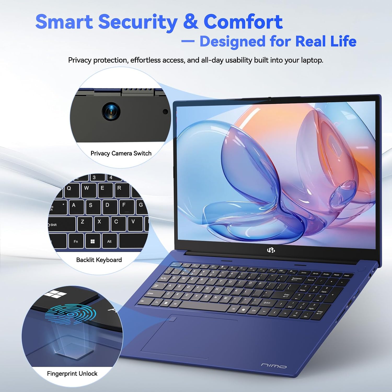 NIMO 17.3-Laptop, AMD Ryzen 7 7735HS (8C/16T) Radeon 680M, 64GB DDR5 RAM 1TB SSD, 100W PD Type-C Fast Charging, Wi-Fi 6E BT 5.2, Fingerprint Unlock, Backlit Keyboard for Business Student Light Gaming