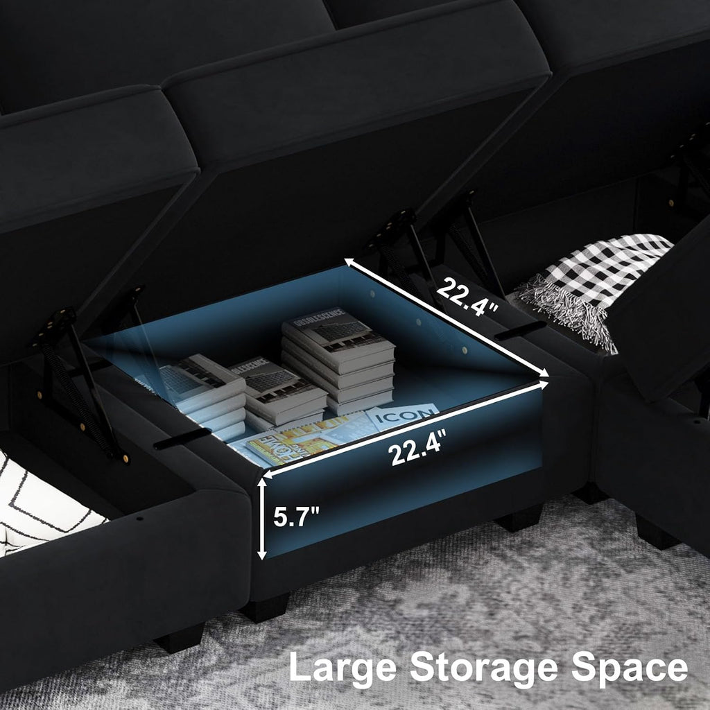 Belffin Modular Sofa Couch with Storage Seats Velvet 3 Seater Sofa for Living Room Black