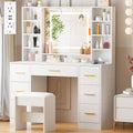 ANWBROAD Vanity Desk Table with Lighted Mirror 39.4' Girls Makeup Vanity with Power Outlet 3 Colors Lighting Adjustable Brightness Vanity Table for Women Bedroom Dressing Room White UBDT65W