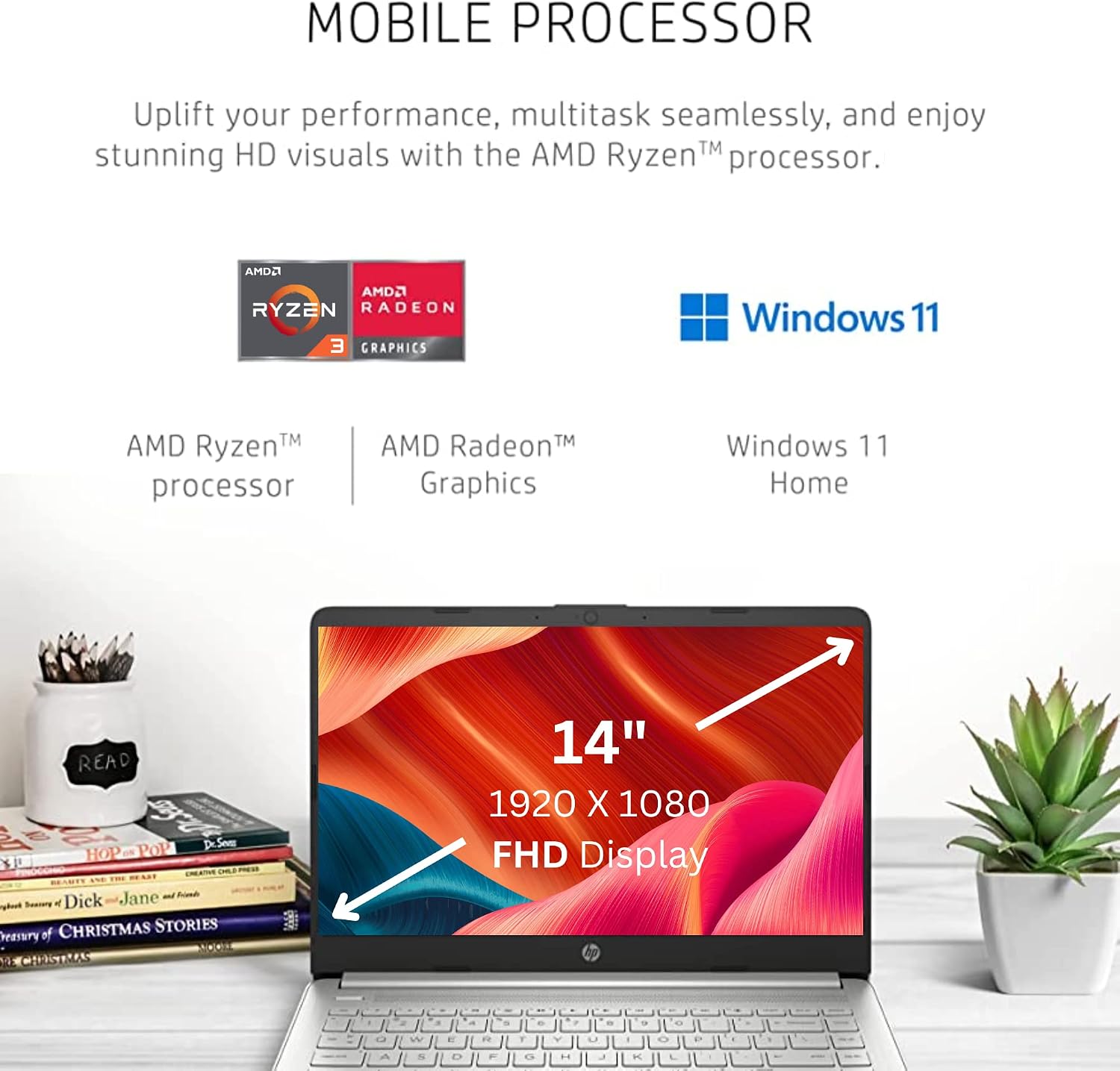 HP 14 Laptop for Productivity and Entertainment,14' FHD Display, 16GB RAM, 1TB SSD, AMD Ryzen 3 Processor Upto 3.5GHz, Type-C, HDMI, Fast Charge, 10 Hrs Long Battery Life, Windows 11