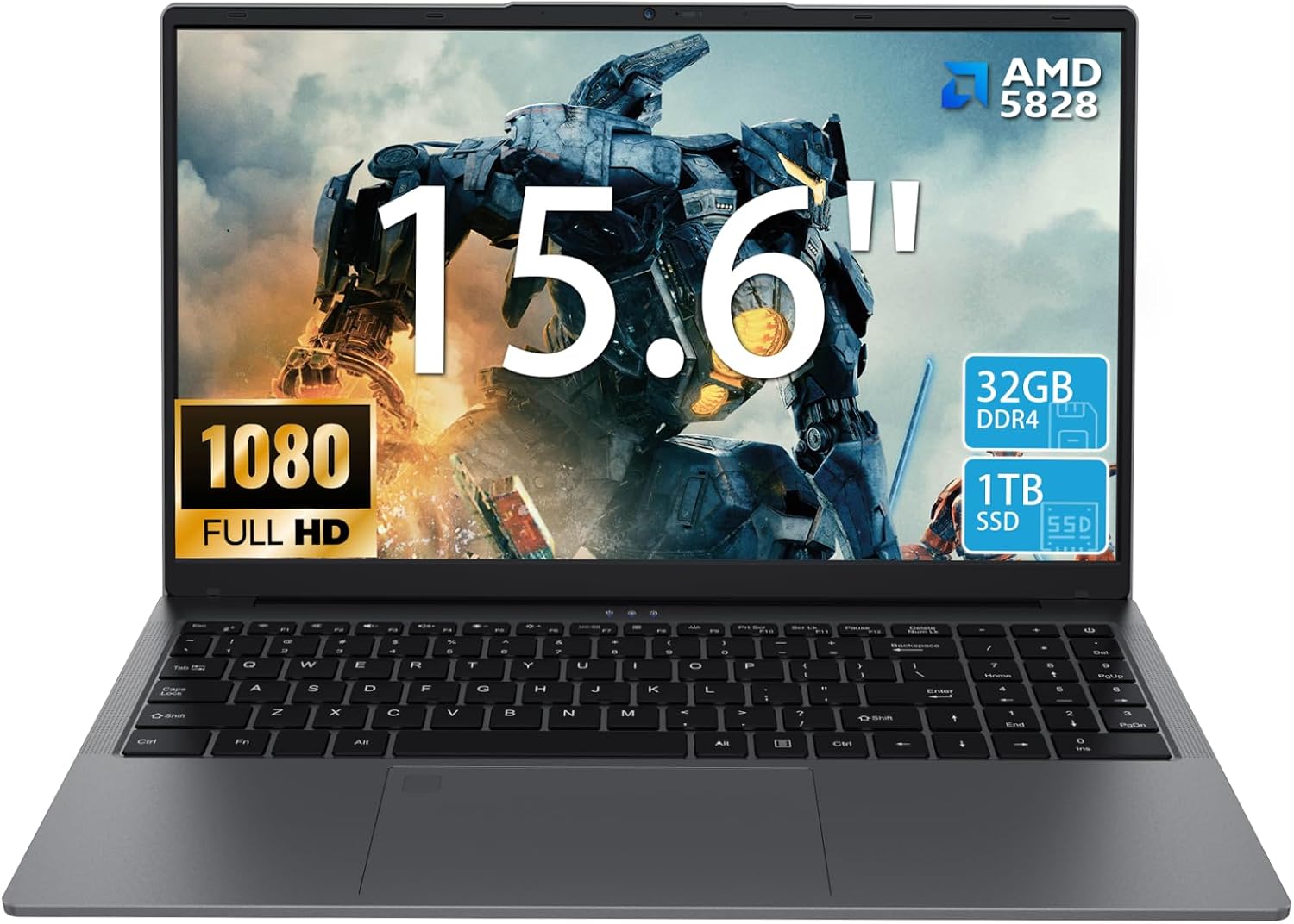 15.6 Inch Gaming Laptop - AMD Ryzen 7 5825U Processor (8C/16T,2.0-4.5GHz),AMD Radeon Graphics,32GB DDR4 RAM 1TB NVMe SSD Laptop Computer with Backlit KB,Fingerprint Reader,Webcam Switch (32GB | 1TB)
