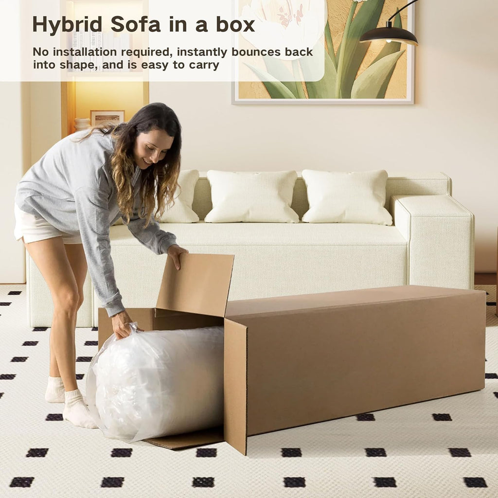 PurrJoys Modular Sectional Sofa, 3 Seater 105' Deep Seat Corduroy Lounge Sofa with Movable Cushions, Modular Couch for Small Spaces, Living Room, Bedroom, Apartment, Office - Beige