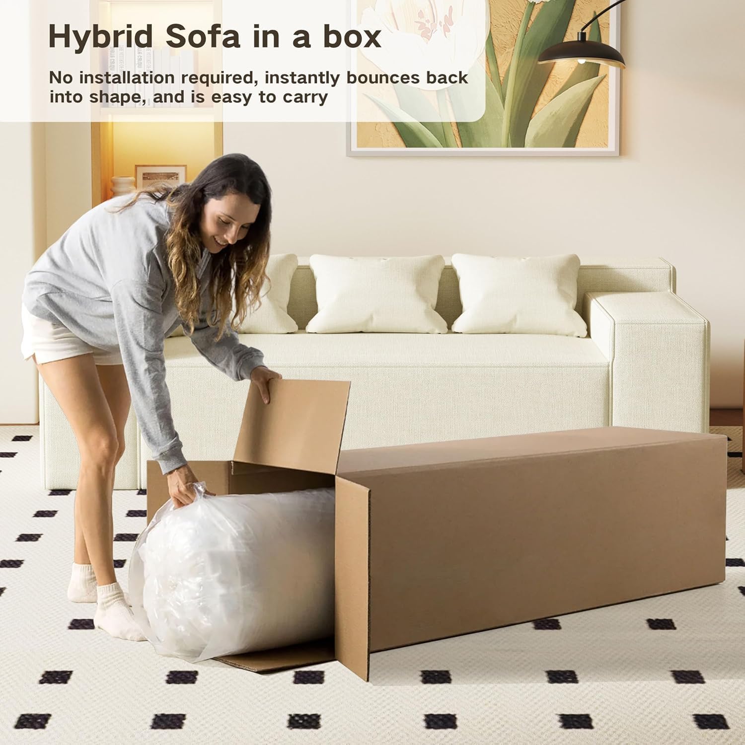 PurrJoys Modular Sectional Sofa, 3 Seater 105' Deep Seat Corduroy Lounge Sofa with Movable Cushions, Modular Couch for Small Spaces, Living Room, Bedroom, Apartment, Office - Beige