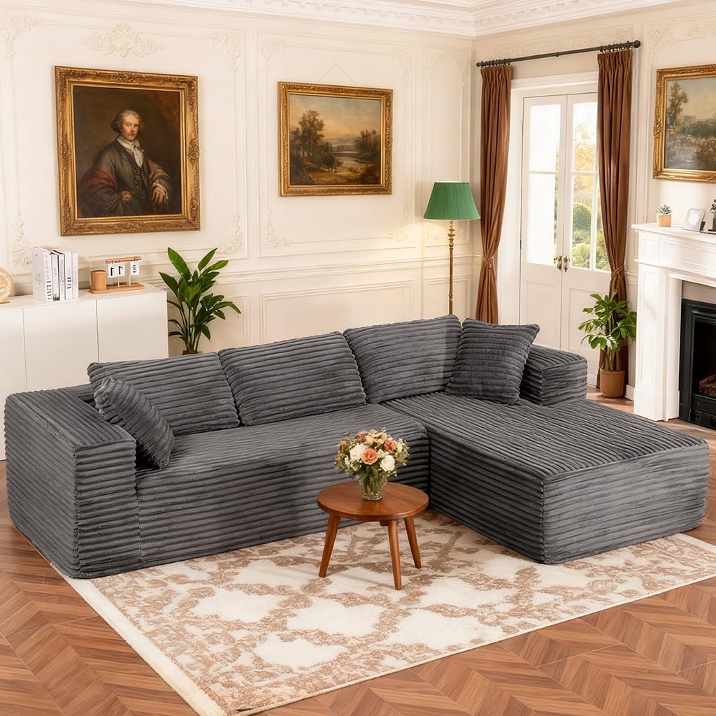 COMHOMA 105'Modular Sectional Sofa with Deep Seat,Cloud Upholstered L-Shape Couch Wide Arms Corduroy Fabric High-Density Foam Chaise Lounge for Living Room No Assembly Required