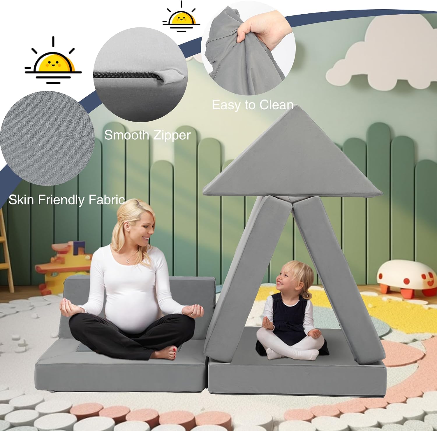 Edbuosy 22 Pcs Modular Play Couch for Kids, Soft Plush Velvet Convertible Foam Sectional Sofa, Multi-Functional Fort Building Play Furniture, Indoor Floor Couch Lounge for Toddlers Boys Girls Playroom