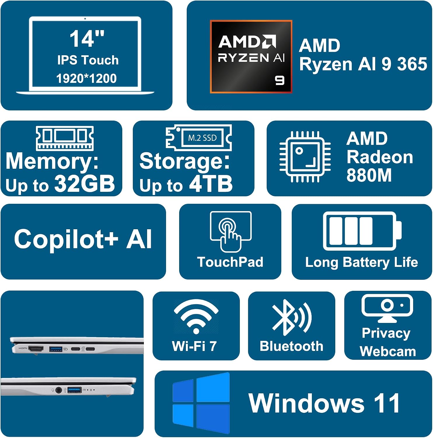 acer Swift 14 AI Portable Laptop 14' WUXGA Matte Touchscreen AMD 10-core Ryzen AI 9 365 (Up to 50 NPU Tops - Up to 73 GPU Tops) 32GB RAM 1TB SSD for Creator Business Work Win11 ICP Hub