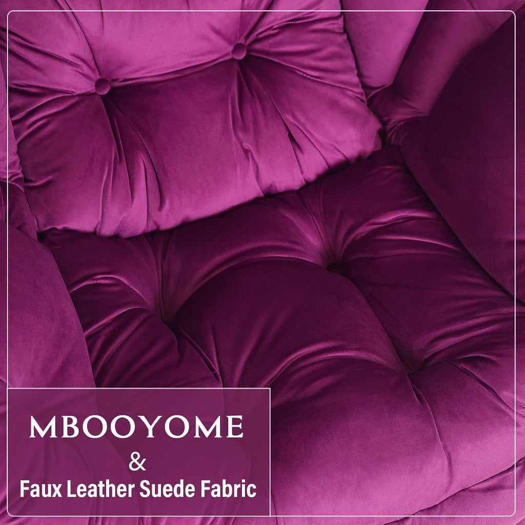 MBOOYOME Lazy Chair with Folding Ottoman, Modern Accent Armchair with Armrests, Side Pocket & Foldable Footstool, Reading Chair for Living Room, Bedroom, Dorm & Office, Velvet Purple