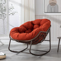 JEEOHEY Papasan Rocking Chairs Outdoor Indoor, Oversized Rattan Rocker Patio Chair with Padded Cushion, Comfy Modern Indoor Egg Chair for Living Room, Bedroom, Porch, Garden, Balcony(Velvet, Orange)