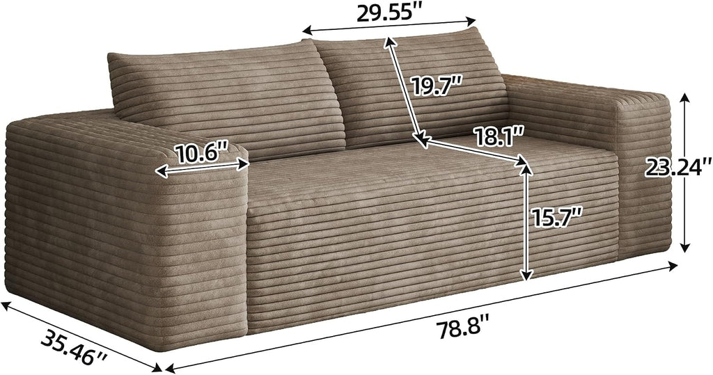 Eafurn Memory Foam Boneless Loveseat Sofa Couch, 3-Seater Upholstered Sofa with Corduroy Fabric and Wider Armrest, No Assembly Sofa for Living Room, Bedroom & Apartment | Sturdiness, Breathable material, Sofa in A Box