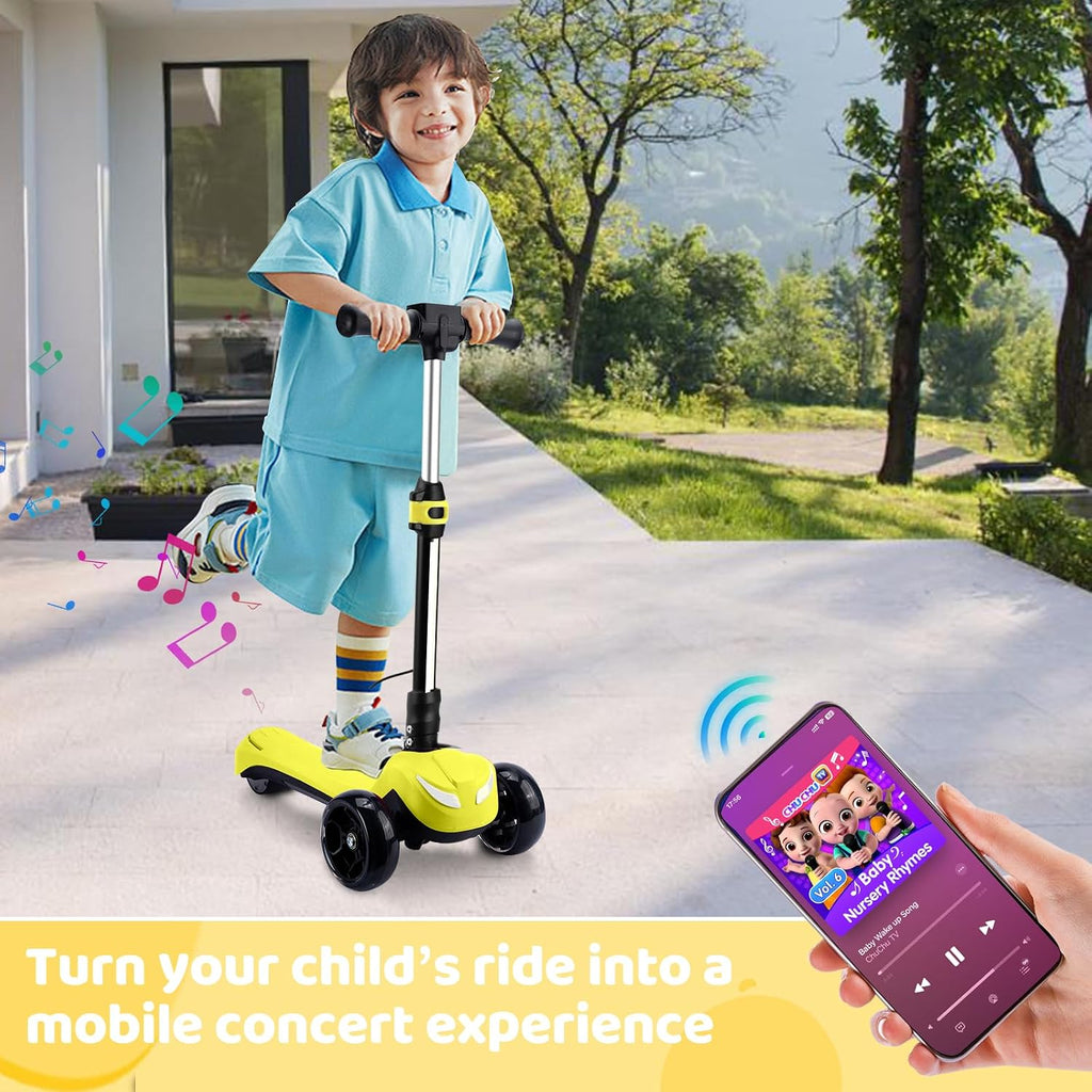 24V Electric Scooter for Kids w/150W Powerful Motor, Thumb Throttle, LCD Screen, Bluetooth, Light-Up Stem Deck & Wheels, 3 Adjustable Heights, 5MPH Safe Speed, 3 Wheel Electric Scooter for Kids