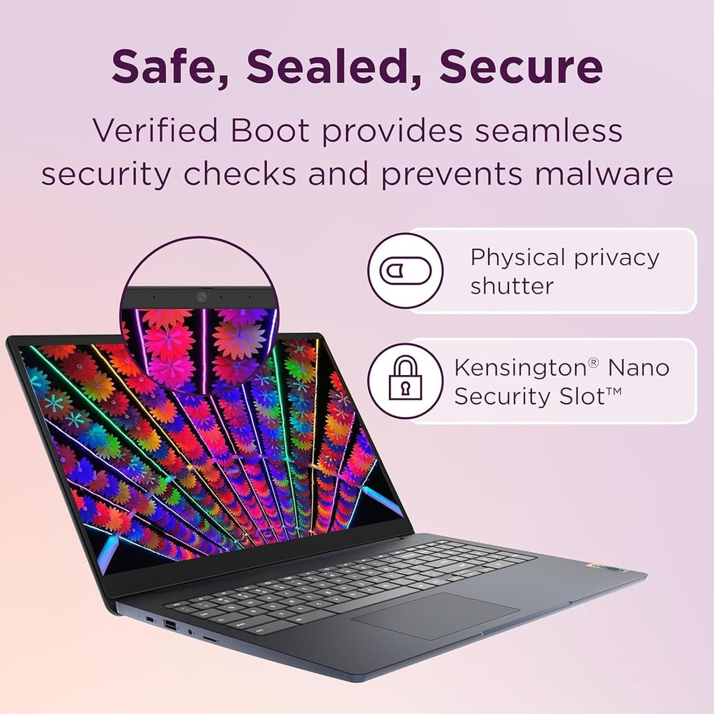 Lenovo Chromebook 15.6'FHD Laptop, Intel Dual Core N4500, 8GB RAM, 128GB Storage (64GB eMMC+64GB SD Card), Business & Students Laptop, Anti-Glare, HDMI, USB, Webcam, WiFi 6, Bluetooth, Chrome OS, Blue