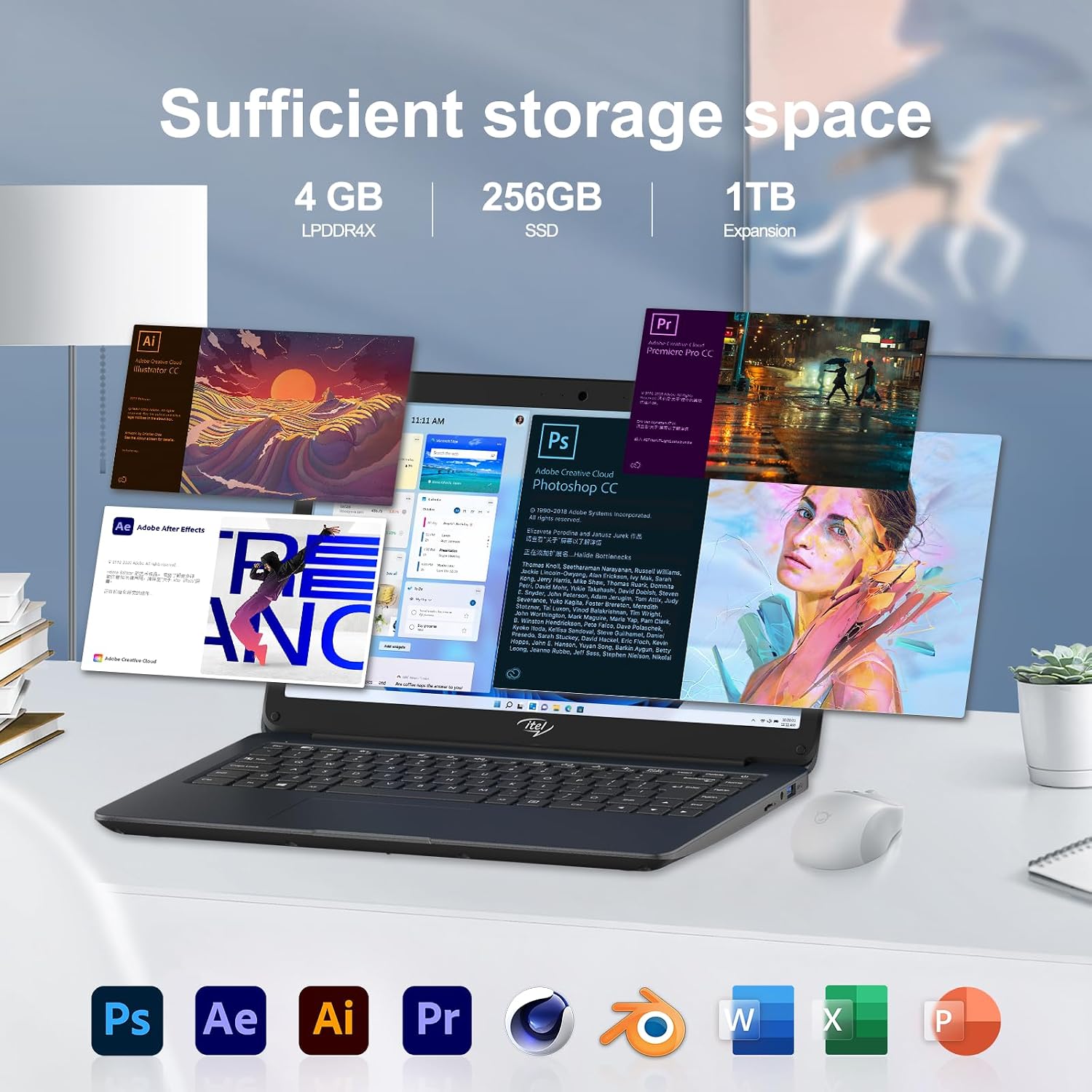 14' Itel Laptop Computer, Celeron N4000 (Dual-Core) | 4GB RAM | 256GB SSD | Ultra Slim Design | HDMI & USB 3.2 | 2.4G/5G WiFi | Webcam | for Study Business