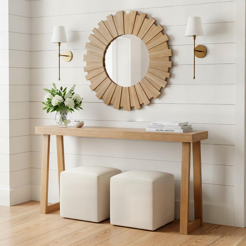 Plank+Beam Solid Wood Console Table, 66 Inch, Sofa Table, Narrow Entryway Table for Hallway, Behind The Couch, Living Room, Foyer, Easy Assembly, Pecan