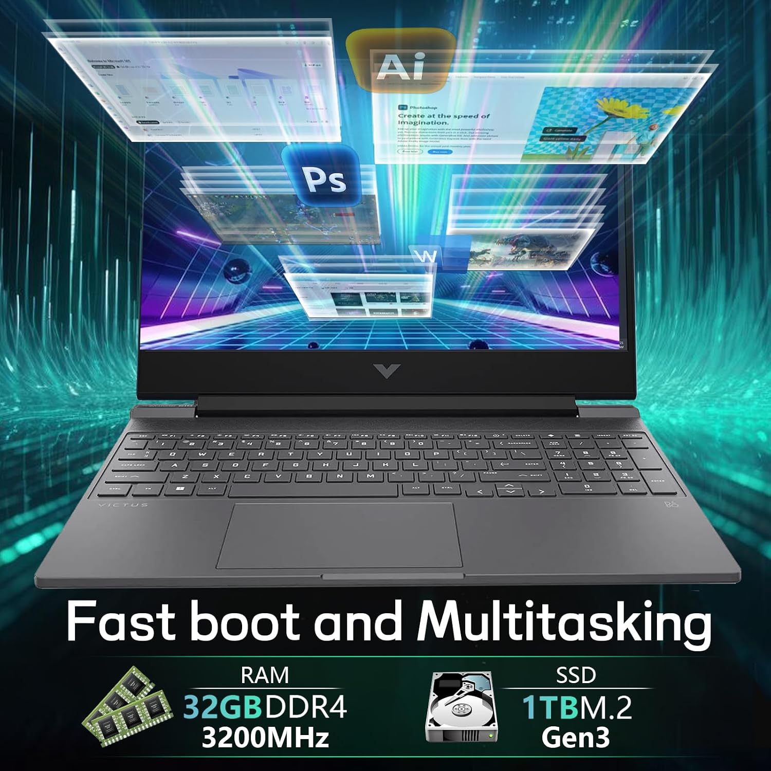 HP Victus 15 Gaming Laptop, NVIDIA GeForce RTX 3050, Intel Core i5-13420H (Upto 4.6GHz), 64GB DDR4 RAM, 4TB SSD, 15.6' FHD 144Hz, Backlit Keyboard, RJ-45, Wi-Fi 6, Bluetooth 5.3, Windows 11 Pro
