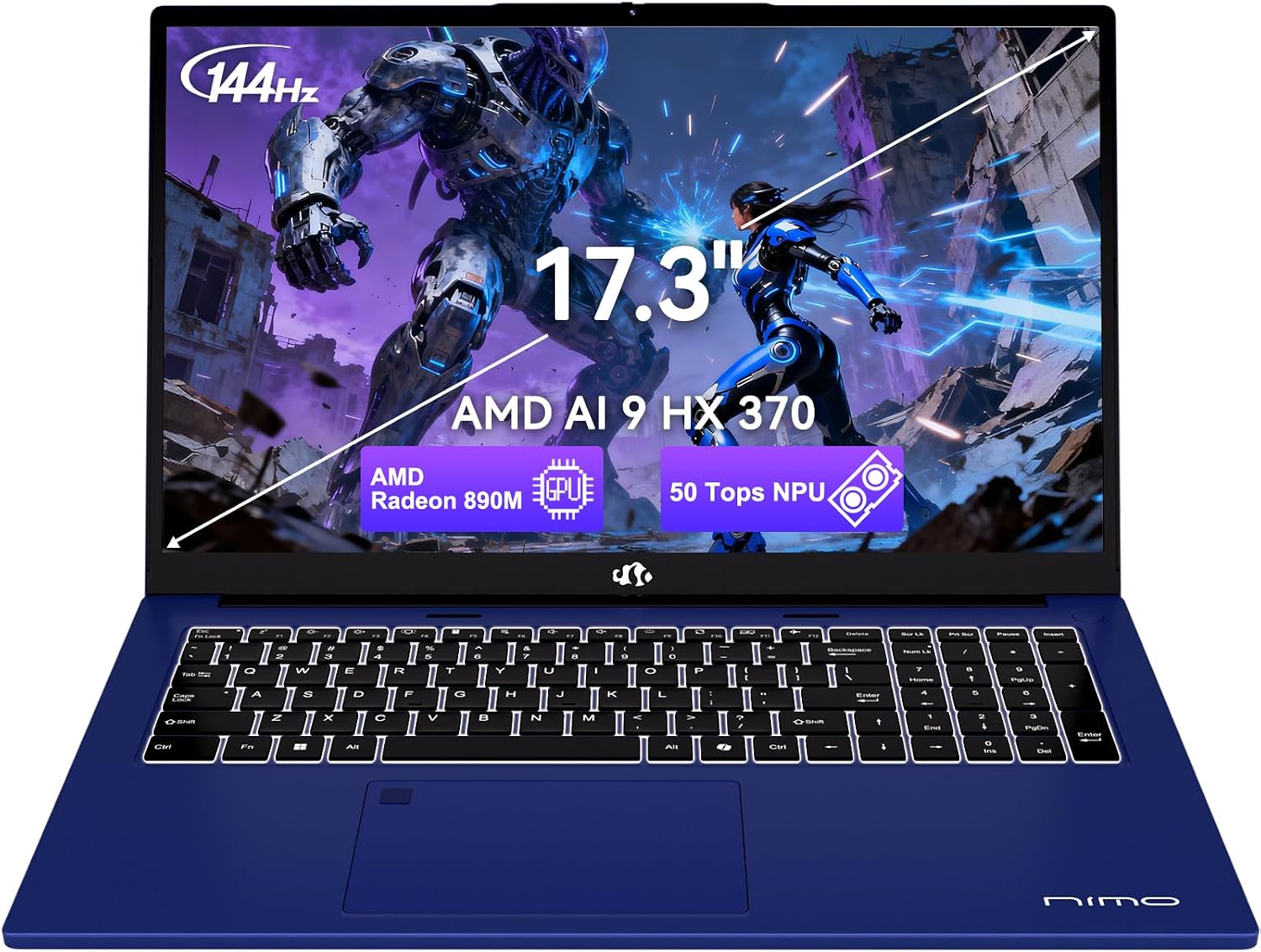 NIMO AI Copilot+ PC Business-Laptop, 17.3' Laptop, AMD Ryzen AI 370(12C/24T, 50 Tops NPU), Radeon 890M, 64GB RAM 2TB SSD, 144Hz, PD 100W USB-C 4.0, AI-PC with Wi-Fi 6E for Working Business Creation